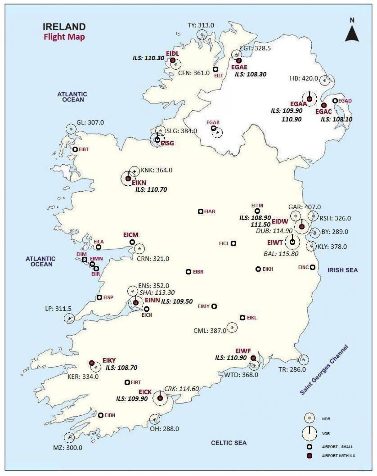 peta dari irlandia yang menunjukkan bandara
