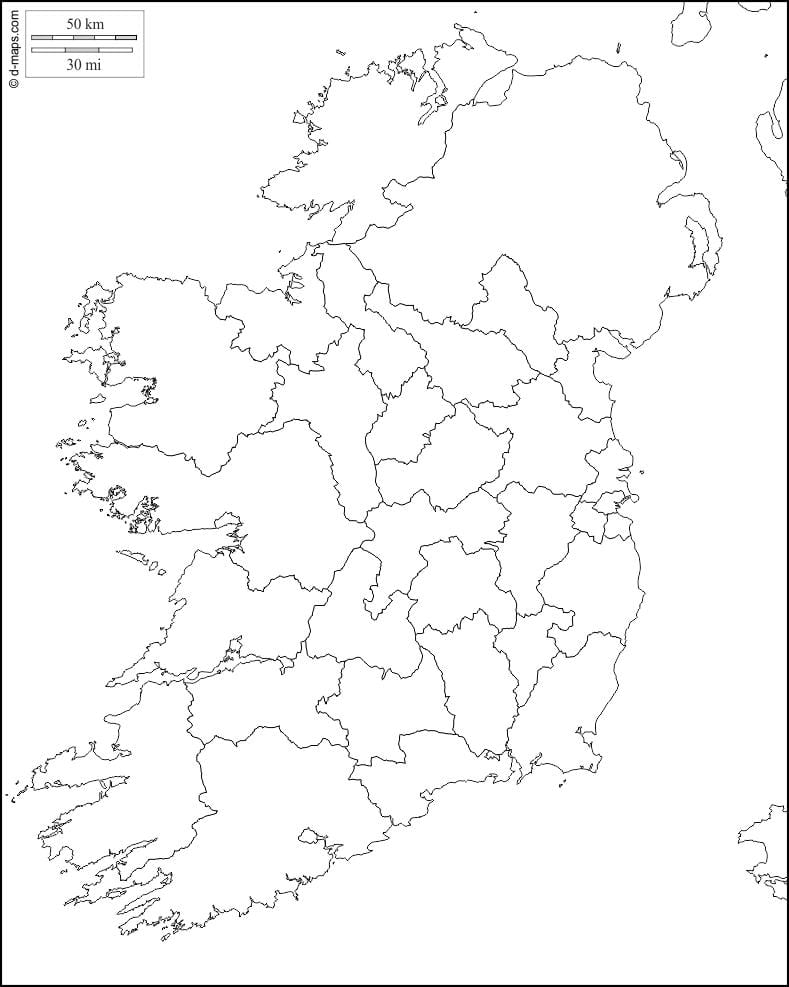 blank map of ireland dengan county perbatasan