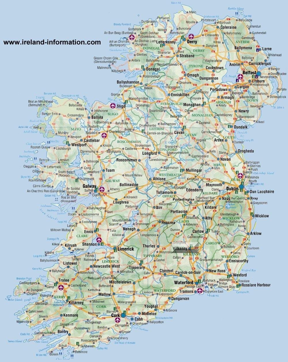 irlandia peta perjalanan