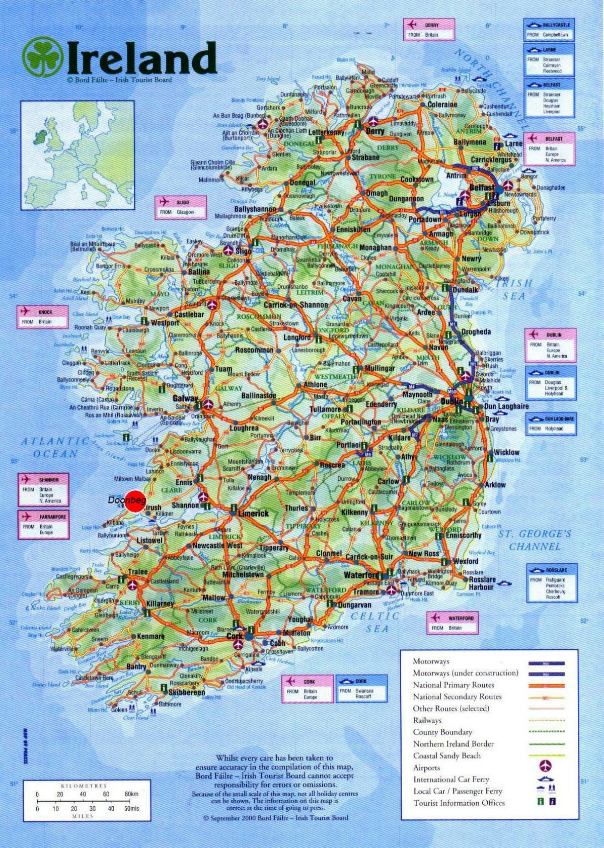 peta dari irlandia yang menunjukkan tempat-tempat wisata