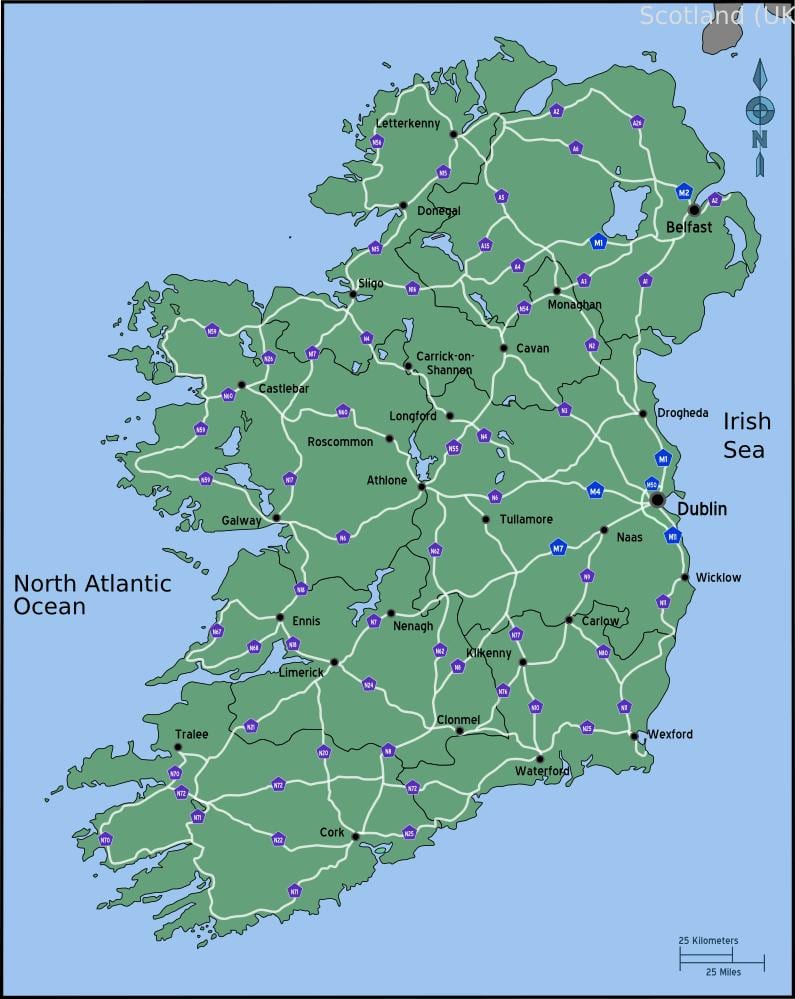 peta mengemudi peta irlandia jarak