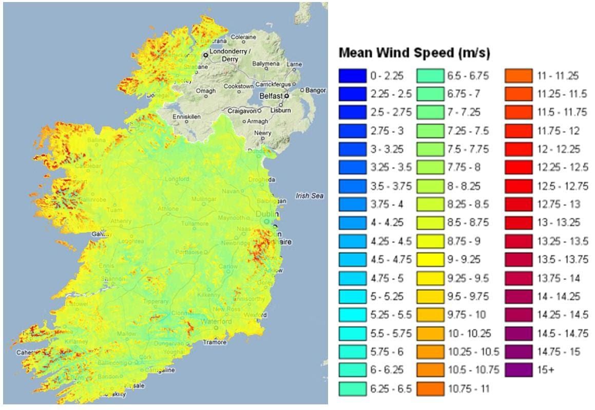 kecepatan angin peta irlandia