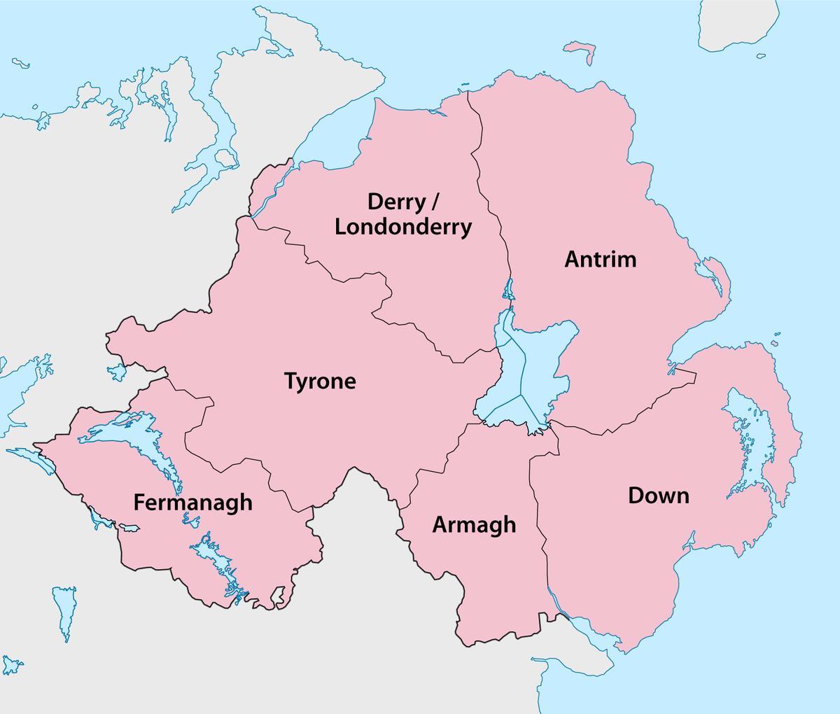peta dari irlandia utara kabupaten dan kota