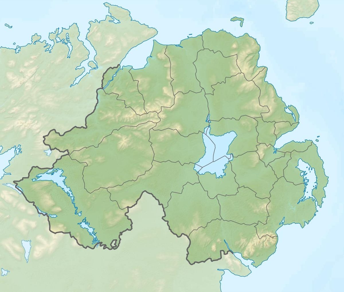 peta dari peta fisik dari irlandia utara