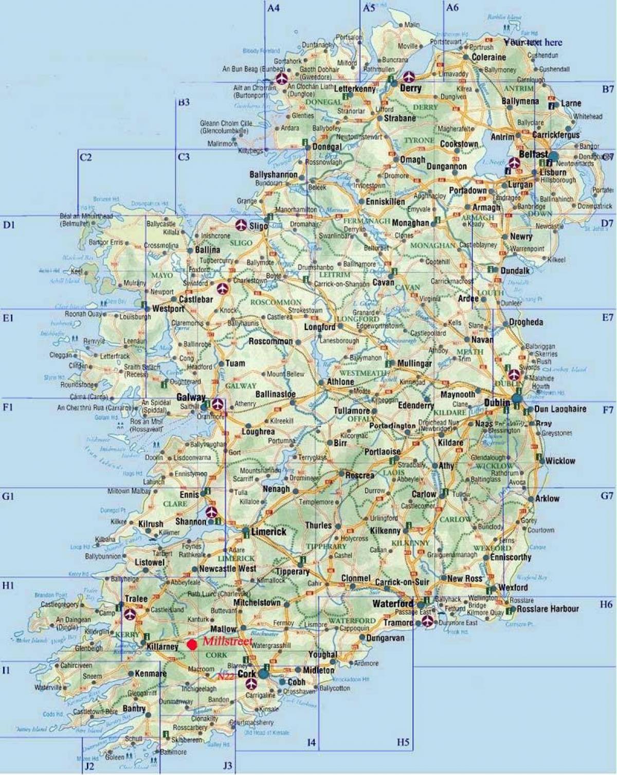 peta jalan rinci dari irlandia