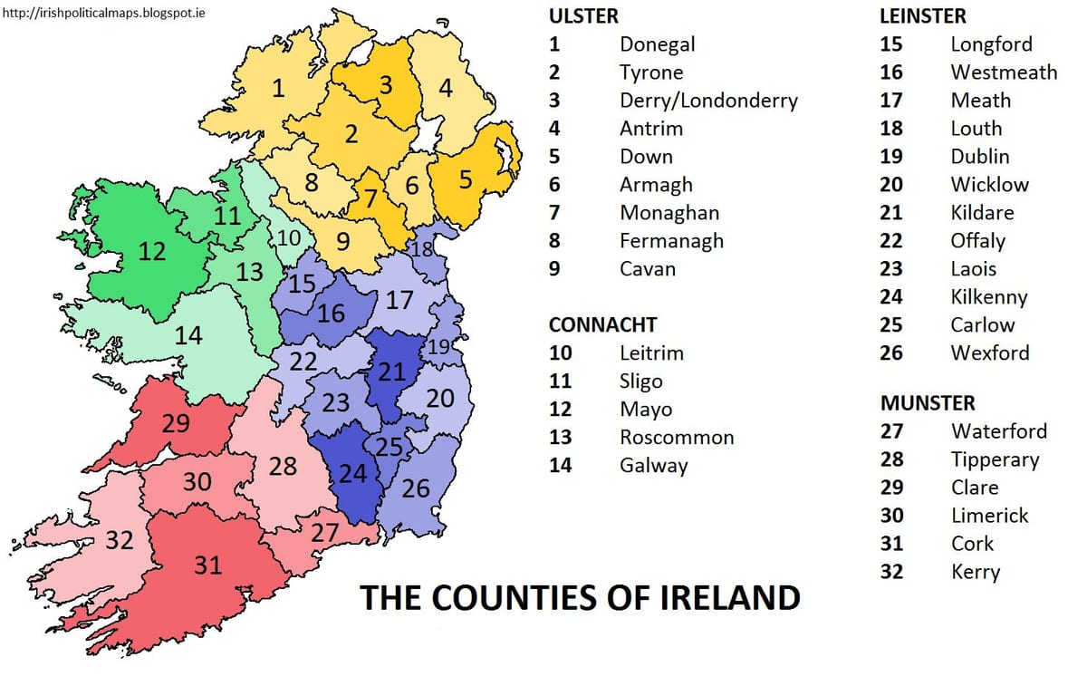 peta dari irlandia yang menunjukkan provinsi-provinsi