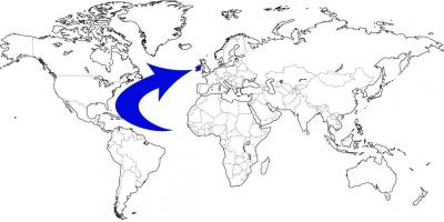 Peta dunia yang menunjukkan irlandia