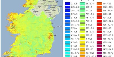 Kecepatan angin peta irlandia